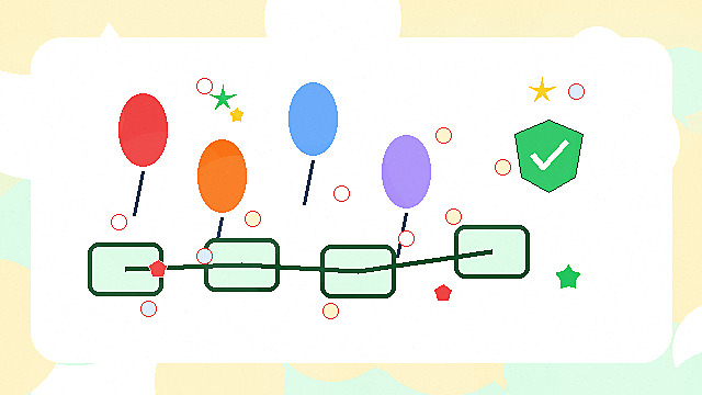 Original illustration for Bloons TD 6 with strategy balloons and planning tiles.