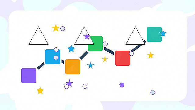 Original illustration for Geometry Dash with rhythmic blocks and a safe retry path.