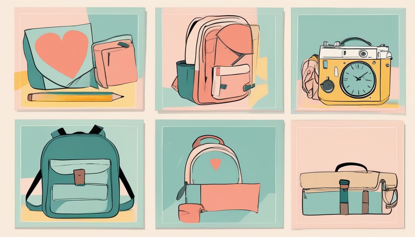 Stylized illustration of five simple tiles showing a clock, a backpack, a pencil, a blank page, and a heart, one for each sign a parent can check at home.
